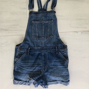 dark wash overall shorts